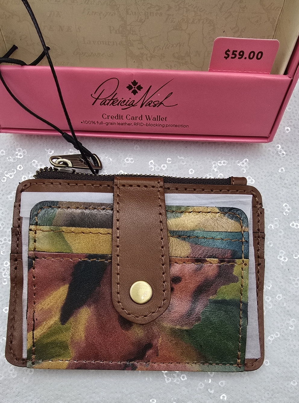 Patricia Nash Cassie ID Card Case Wallet Watercolor Butterfly Geniune Leather